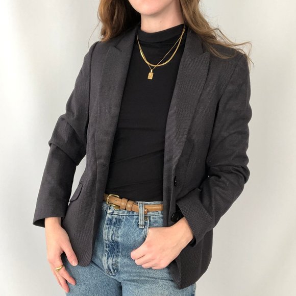 Stunning Vintage Oversized Micro Houndstooth Blazer Jacket Coat Preppy Academia - Picture 3 of 6